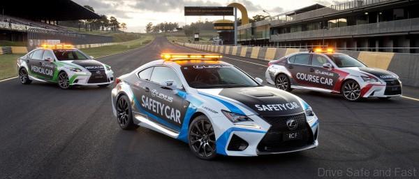 2015 V8 Supercars' official safety car Lexus RC F (centre), official medical car IS 350 F Sport (left) and official course car GS 350 F Sport (right).