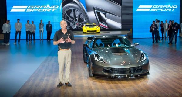 Corvette Chief Engineer Tadge Juechter introduces the 2017 Corvette Grand Sport at the Geneva International Motor Show in Geneva, Switzerland. Like the Corvette C7.R race car, the new Grand Sport combines a lightweight architecture, a track-honed aerodynamics package and a naturally aspirated engine. The Corvette Grand Sport coupe and convertible go on sale this summer in the U.S. and in the fall in Europe. (Photo by Thorsten Weigl for Chevrolet)