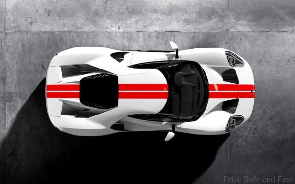 Frozen-White-Ford-GT-Race-Red-Stripe-Overhead