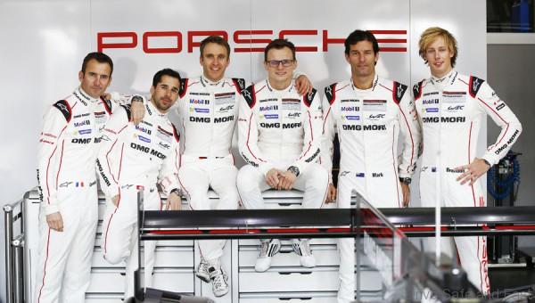 Porsche Team: Romain Dumas, Neel Jani, Timo Bernhard, Marc Lieb, Mark Webber, Brendon Hartley (l-r)
