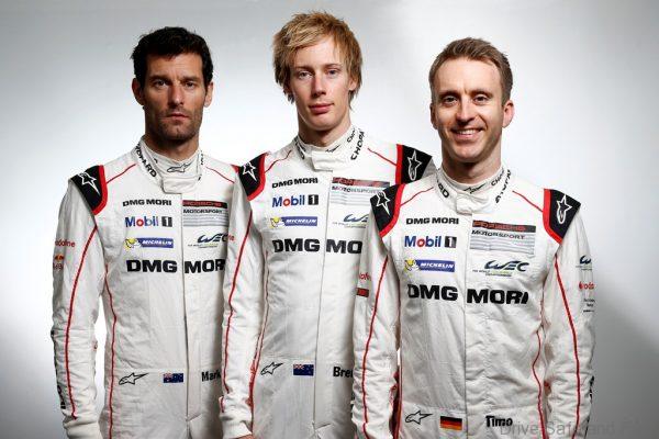 Porsche Team: Mark Webber, Timo Bernhard, Brendon Hartley (l-r)