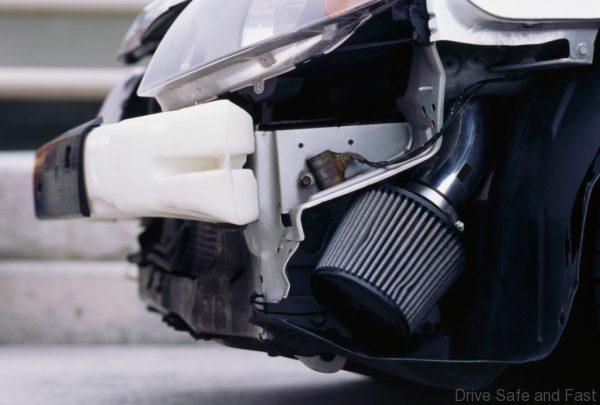 Low angle view of the front part of a car after an accident
