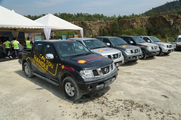 Tough workhorses...The fleet of Nissan Navarras used in the Shell Helix Offroad Challenge