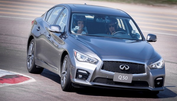 Infiniti Red Bull Racing driver Sebastian Vettel attends media event with Infiniti Q50 car in Abu Dhabi
