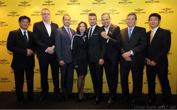 David Beckham with Marco Sbriccoli, International Sales Director of Breitling and Management of Melchers Time
