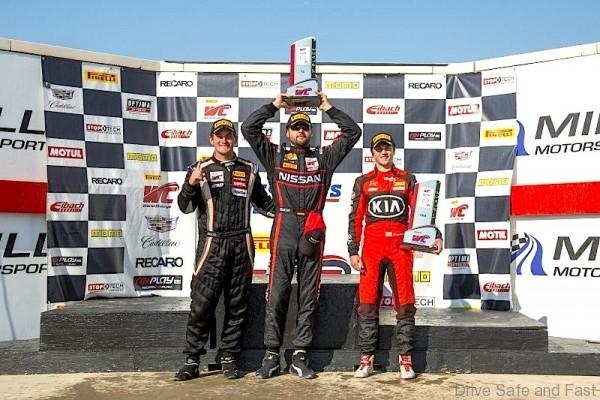 TOOLE, Utah (August 23, 2015)  The driving star of the Pirelli World Challenge race at Miller Motorsports Park in Utah for Nissan was Vesko Kozarov. He dominated and won the three Touring Car rounds in the Salt Lake City-based CA Sport-Skullcandy Nissan Altima 3.5 at the teams hometown track. The three victories mark five straight wins and seven wins overall in TC for the season for Kozarov in the Altima.