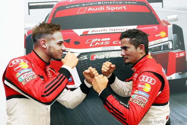 Alessio Picariello (BEL) MGT Team by Absolute & Alex Yoong (MAL) Audi TEDA Racing Team Pretend to box each other before Race 2 at Audi R8 LMS Cup, Rd11 and Rd12, Shanghai International Circuit, Shanghai, China, 4-5 November 2016.