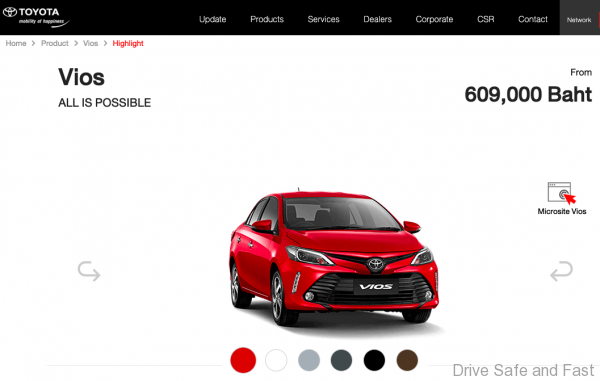 Toyota Vios car price in Thailand