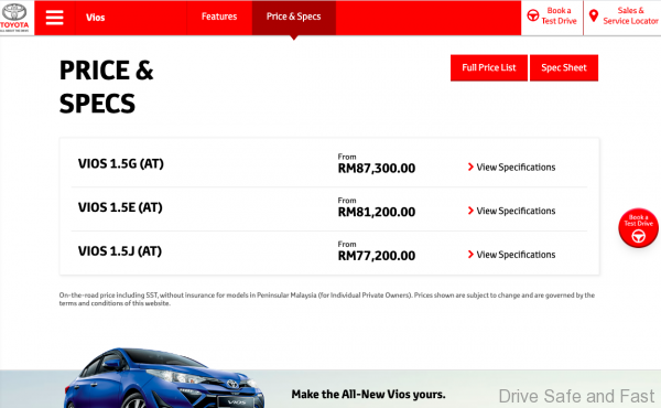Toyota Vios car price in Malaysia