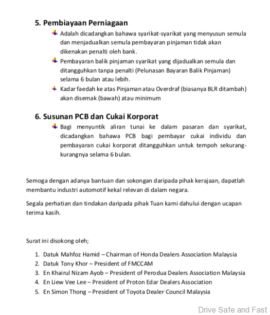 Malaysian automotive segment for new and used cars are requesting help from the government to survive 2020