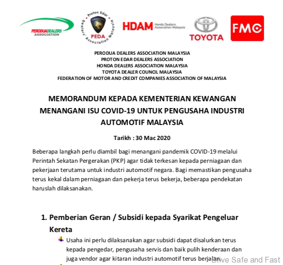 Malaysian automotive segment for new and used cars are requesting help from the government to survive 2020