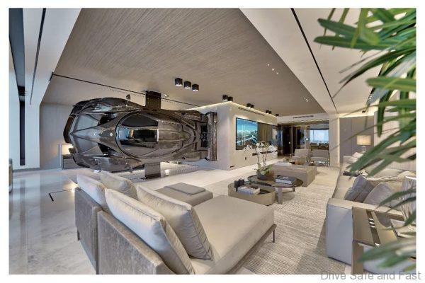 Pagani Zonda used as room divider in Miami