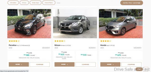 GoCar subscription cars on offer