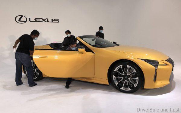 Lexus LC 500 Convertible being sanitised for photographers