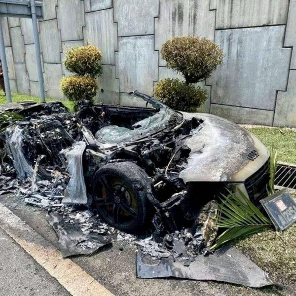 Audi R8 Catches Fire On Penchala Highway_top cut away