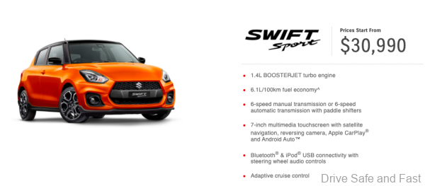 Suzuki Swift Sports selling price_Australia