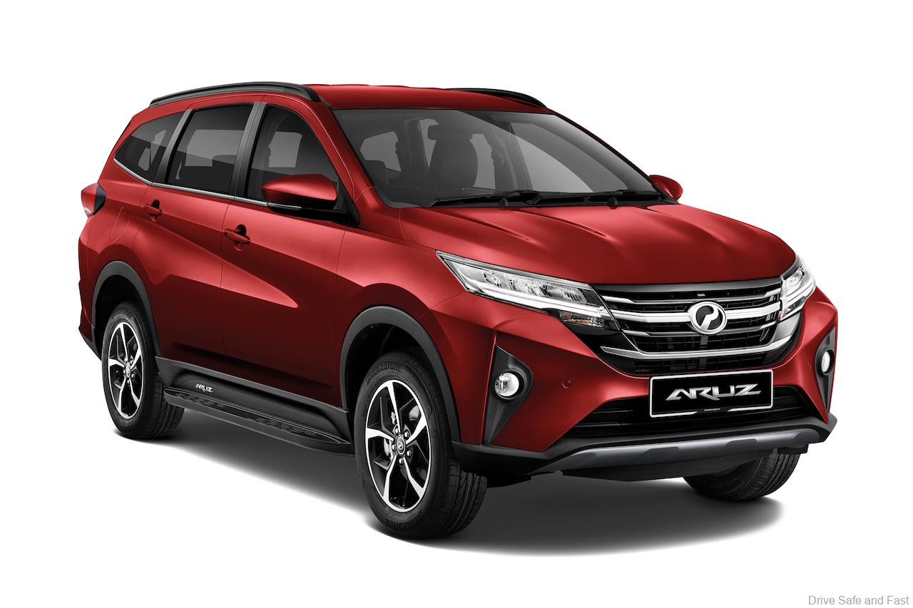 2021 Perodua Aruz AV in Passion Red Front three quarter studio shot
