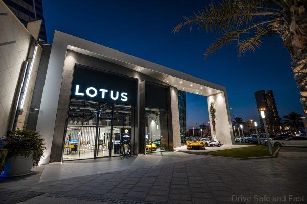 New Lotus showroom design exterior at night