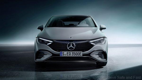 front Mercedes-EQ. EQE 350, Edition 1, AMG Line, alpine grey