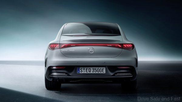 rear Mercedes-EQ. EQE 350, Edition 1, AMG Line, alpine grey