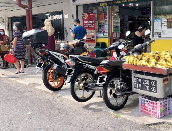 Big Bikes in front of shops