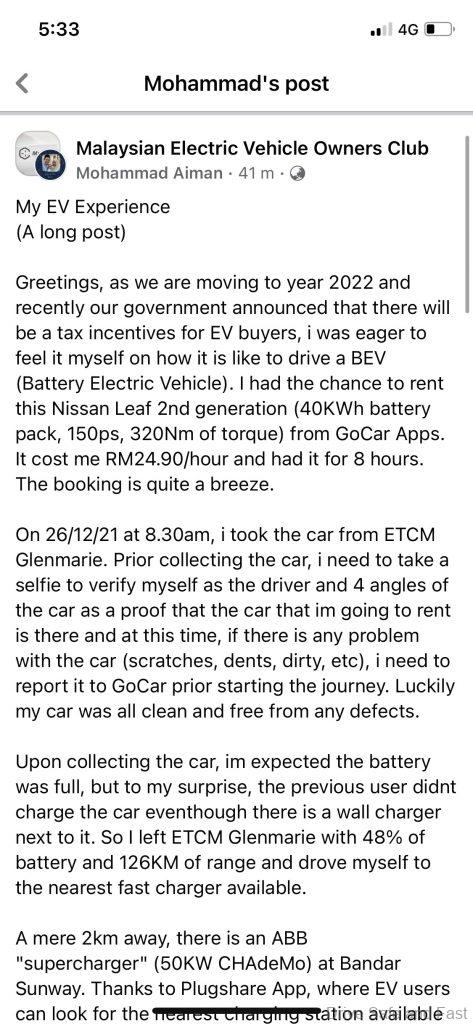 Here Is Aiman’s Honest Electric Vehicle GoEV User Experience