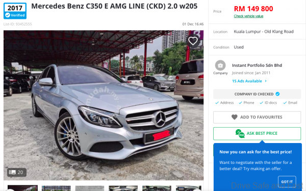 Plug-In Hybrid Mercedes C350e used price