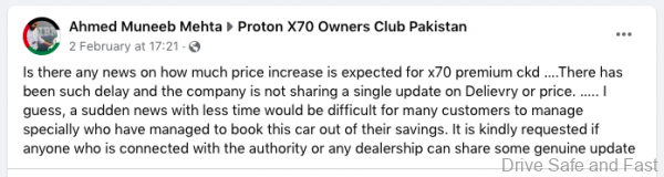 Proton X70 Facebook spare parts issues shared