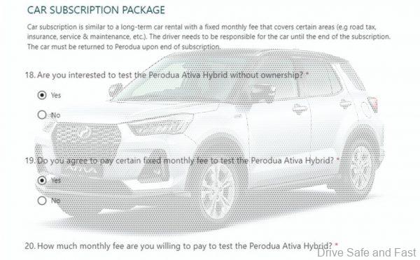 Perodua Ativa Hybrid Customer Survey Indicates Subscription Model Only