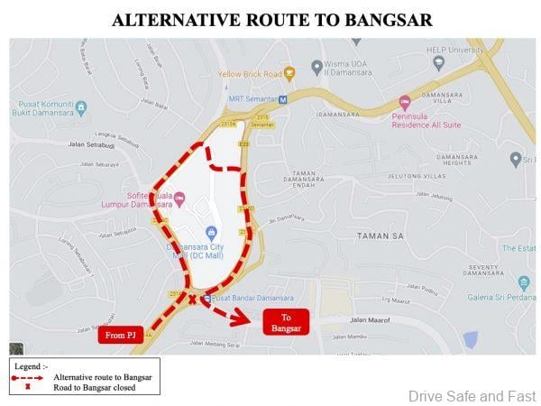 road closure from Petaling Jaya to Bangsar via Sprint
