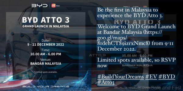 BYD Atto 3 Malaysia Launching 9th December 2022