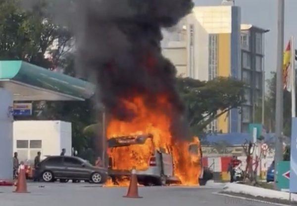 MPV Catches Fire At A Petronas Station In Kajang