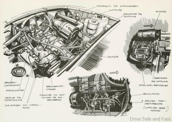 Design drawing of the NSU Ro 80’s twin-disc rotary engine.