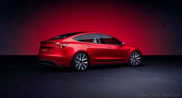 new rear design of the Tesla Model 3 post facelift