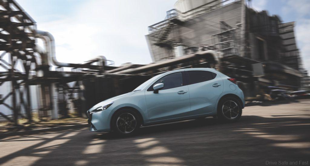 facelifted Mazda2 hatchback in motion