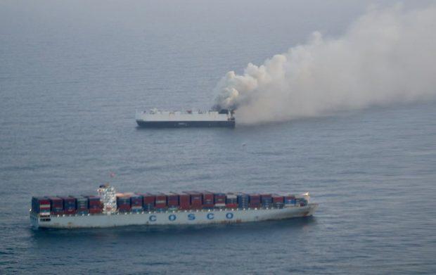 morning midas cargo ship fire chinese vehicles