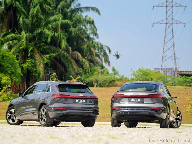 Audi Q8 e-tron 50 sportback S-Line and Audi Q8 e-tron 50 from the rear