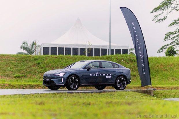 a Volvo ES90 with selamat decals on it